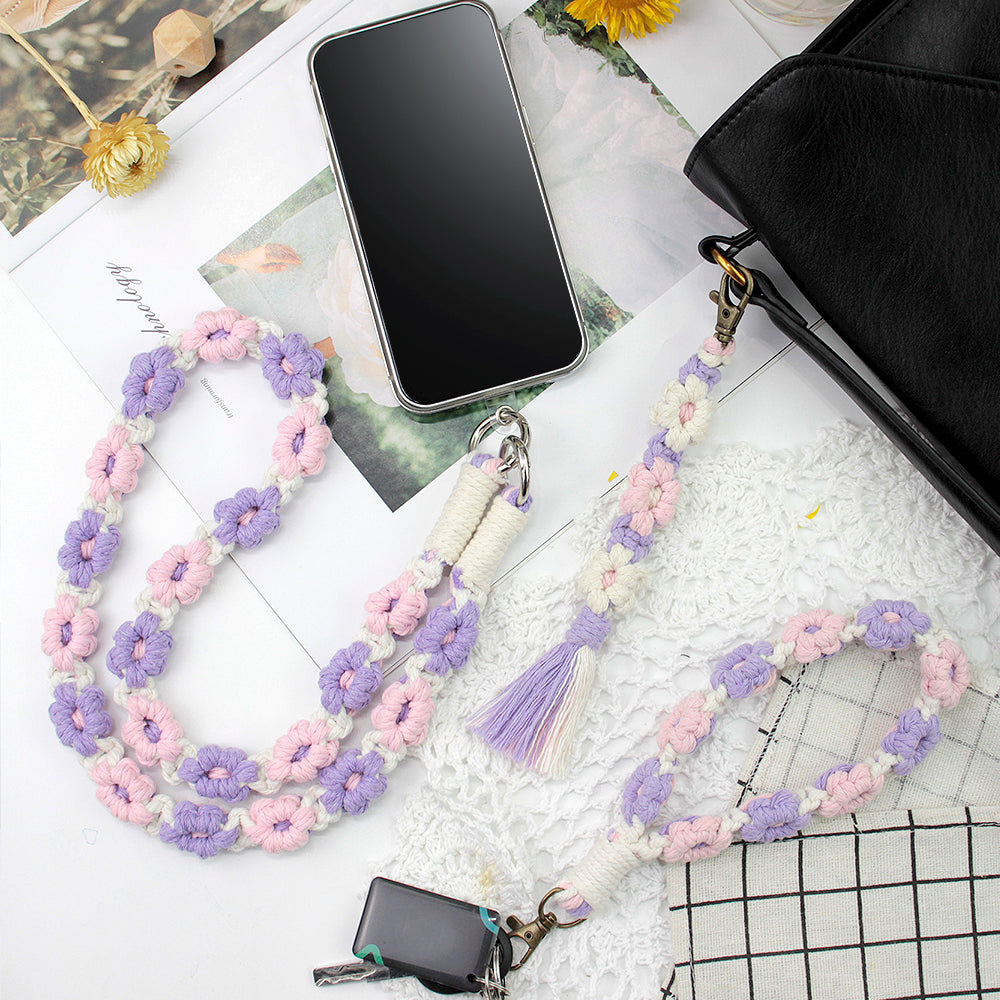 Macrame Kit Daisy Keychain Wristband Lanyard Combo Kit | Contrast/Fresh Colors | Anti-Lost String | Beginner Weavinggift wrapping