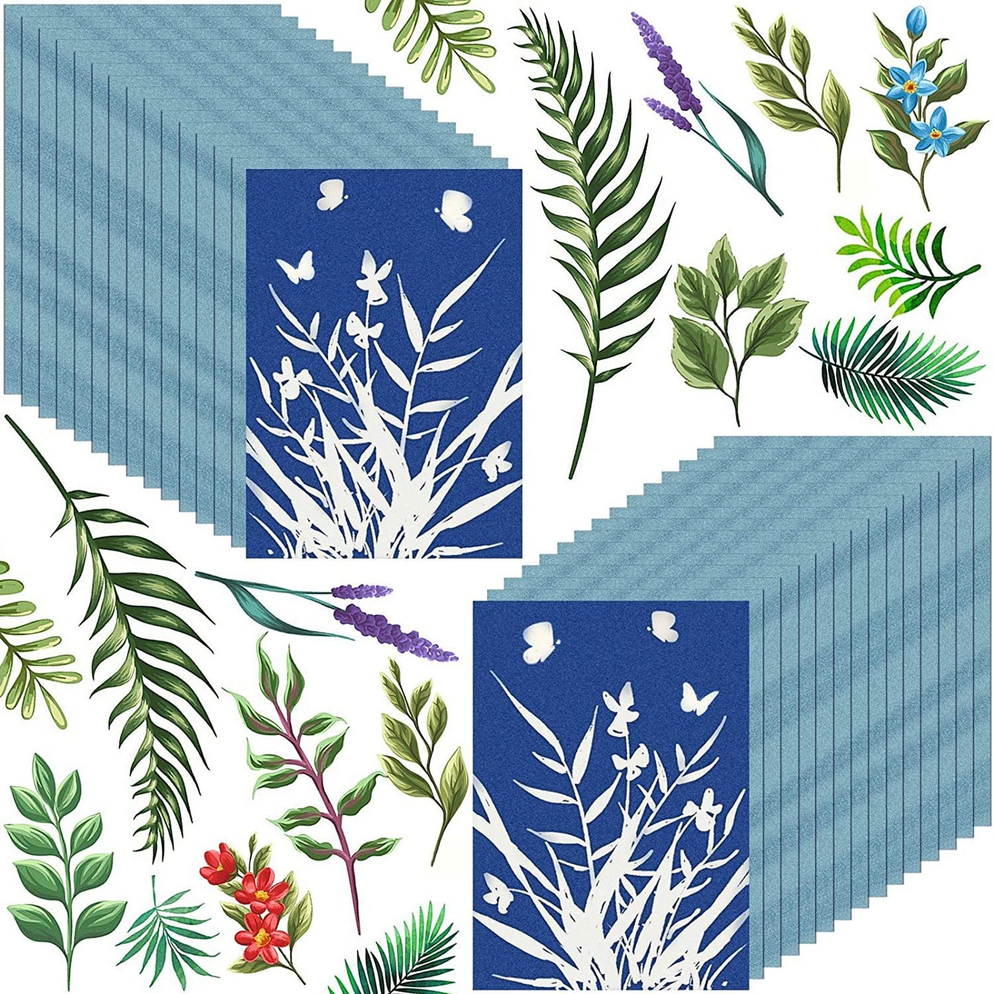 A6 Cyanotype Craft Kit Cyanotype Set | 4 Templates | Sun Printing Paper | For Parent-Child Activities/DIY Enthusiasts| For Bookmarks/Plant