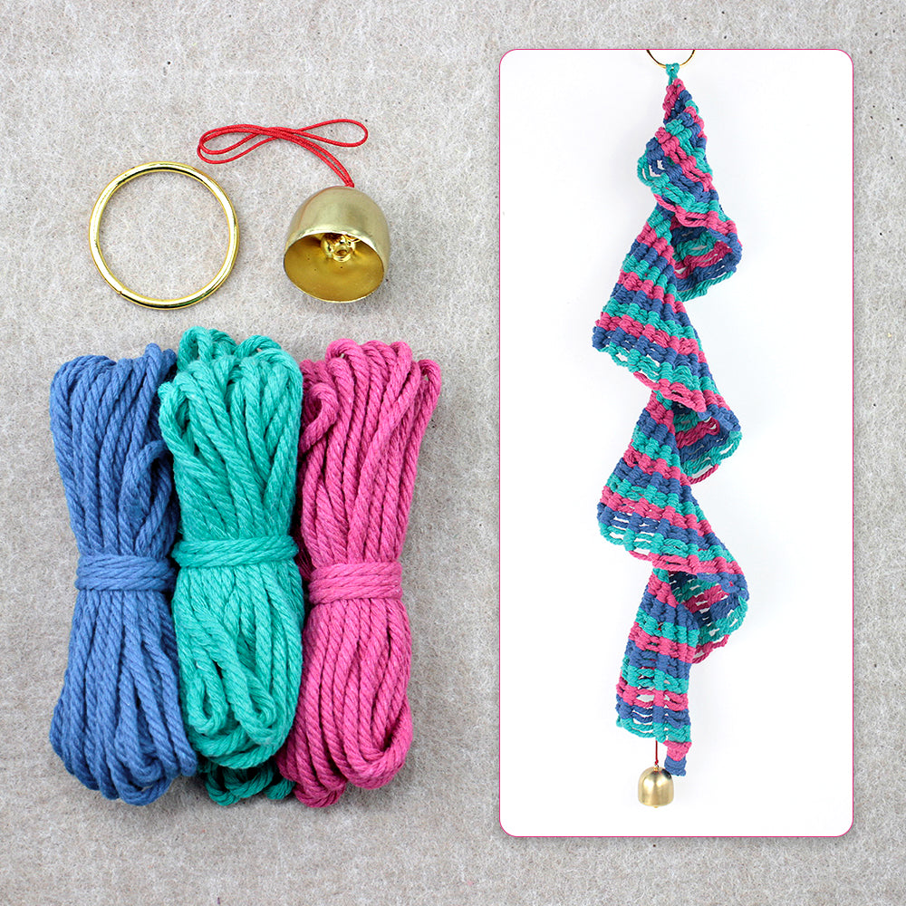 Macrame Kit Spiral Wind Chime Weaving Kit | Gradient Color | Wave Shape | Gold Bell | Beginner Weaving