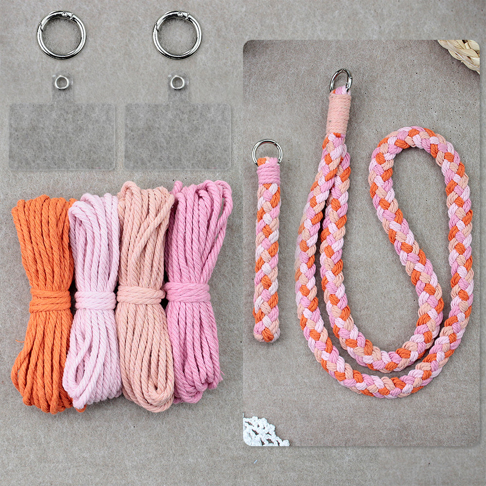 Macrame Kit 4-Strand Braid Keychain Combo Kit | Anti-Lost String/Bag Strap | English Tutorial | Beginner-Friendly | Handmade Gift