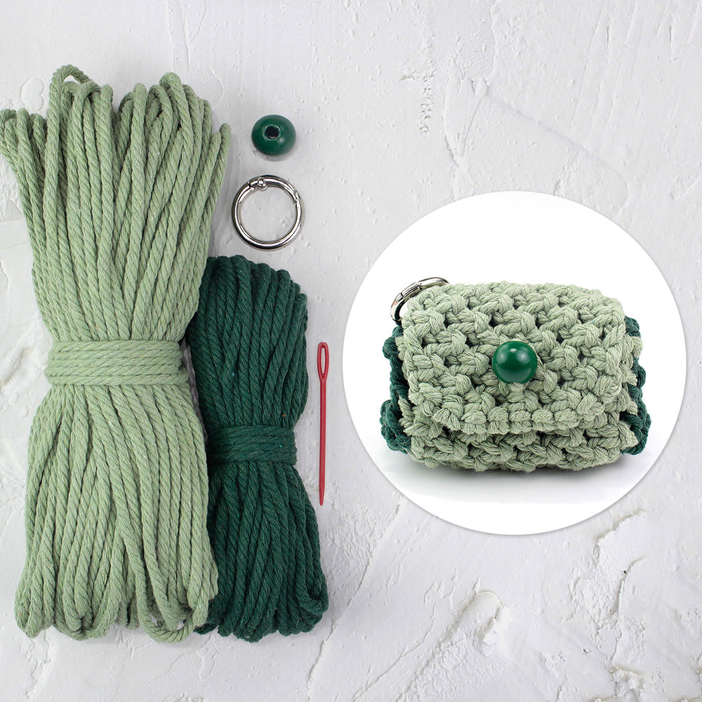 Square Earphone Bag Weaving Kit Macrame Kit | Bead Buckle Anti-Drop | Multi-Storage Use | DIY Gift | Beginner-Friendly