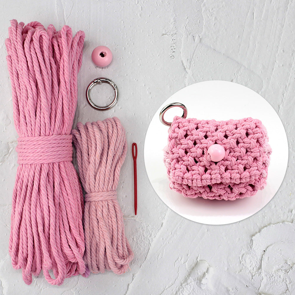 Square Earphone Bag Weaving Kit Macrame Kit | Bead Buckle Anti-Drop | Multi-Storage Use | DIY Gift | Beginner-Friendly