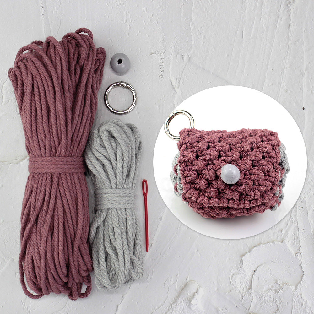 Square Earphone Bag Weaving Kit Macrame Kit | Bead Buckle Anti-Drop | Multi-Storage Use | DIY Gift | Beginner-Friendly