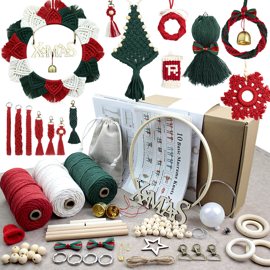 Macrame Kit Christmas Series Weaving Kit | 10 Tutorials | Keychain/Wristband/Christmas Ring | Beginner Weaving