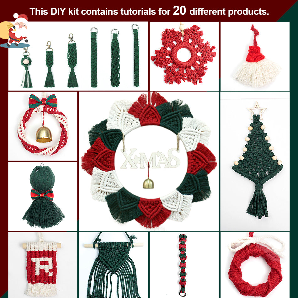 Macrame Kit Christmas Series Weaving Kit | 10 Tutorials | Keychain/Wristband/Christmas Ring | Beginner Weaving