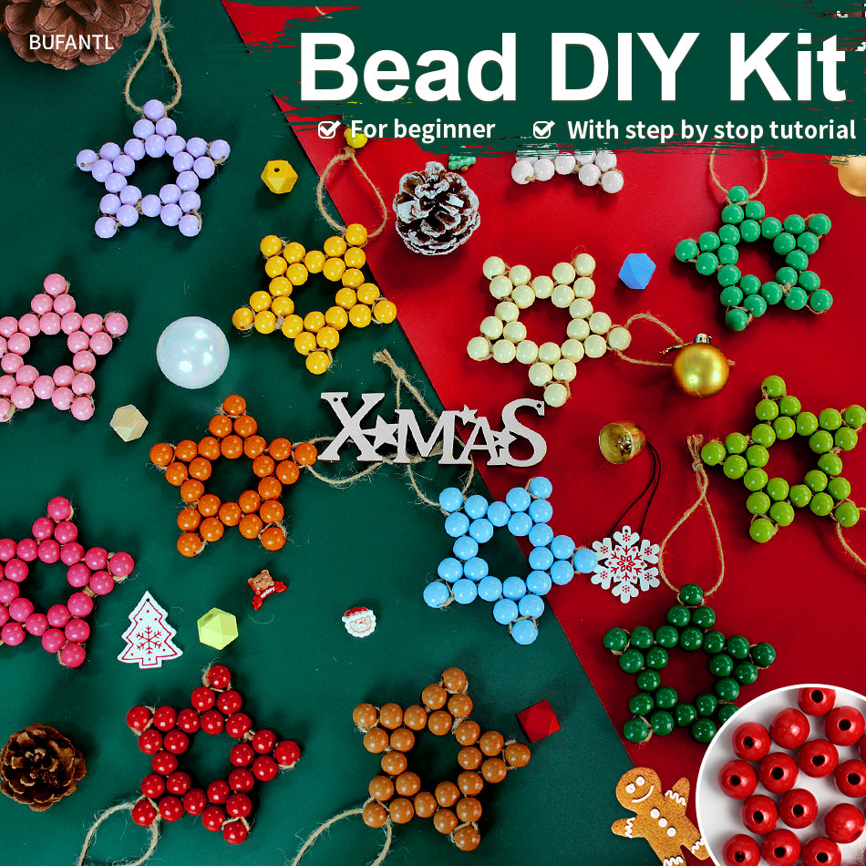Macrame Kit Christmas Wooden Bead Star Weaving Kit | Single-Color Beads | Symmetrical & Plump | Multi-Scene Decor | Beginner-Friendly| Car/Home Use