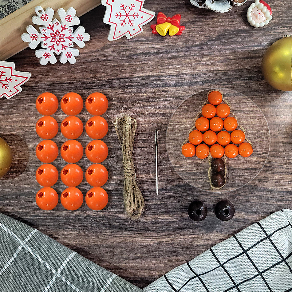 Christmas Wooden Bead Tree Weaving Kit Macrame Kit | Car/Home Use | 2-Color Beads (Exquisite Shape) | Holiday DIY Gift | Beginner-Suitable