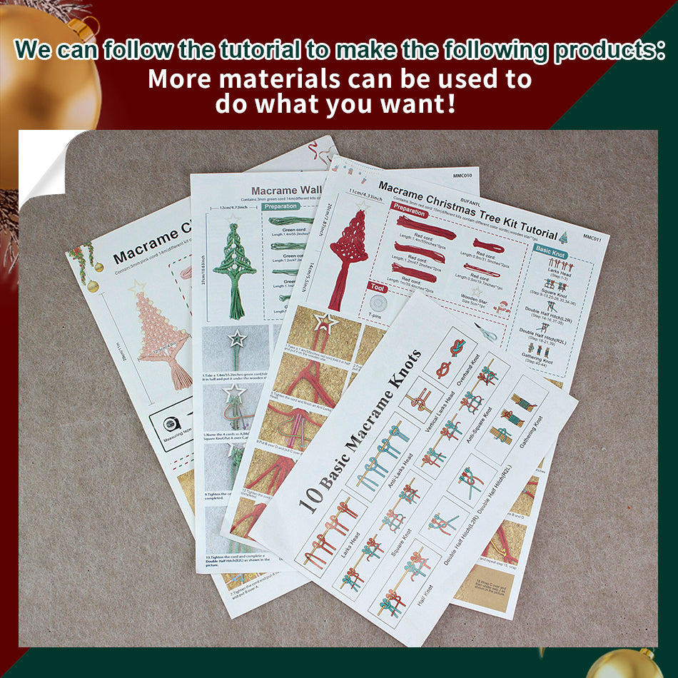 Macrame Kit Christmas Tree Combo Weaving Kit | 3 Tutorials | Xmas Ornament/Car Charm | Beginner Weaving | Handmade Gift