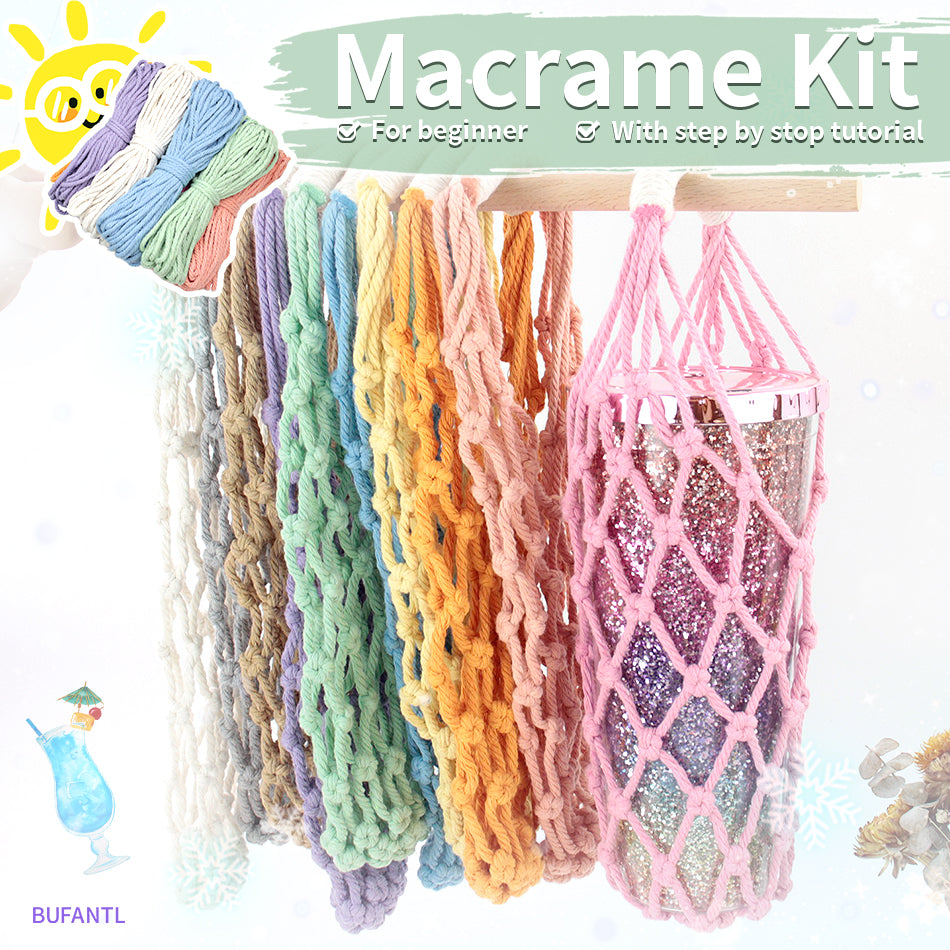 Hollow Cup Sleeve Weaving Kit Macrame Kit | 2-Color Weaving | Multi-Cup Fit | Anti-Chafing | DIY Gift| Beginner-Friendly