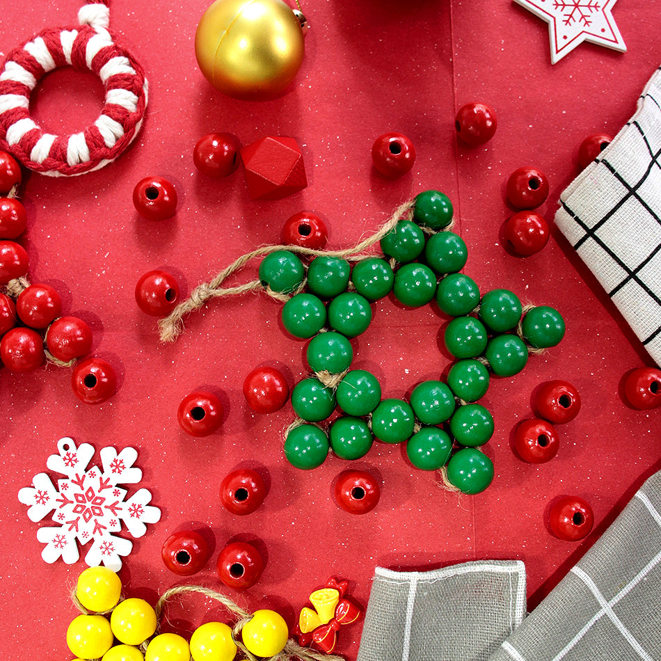 Macrame Kit Christmas Wooden Bead Star Weaving Kit | Single-Color Beads | Symmetrical & Plump | Multi-Scene Decor | Beginner-Friendly| Car/Home Use