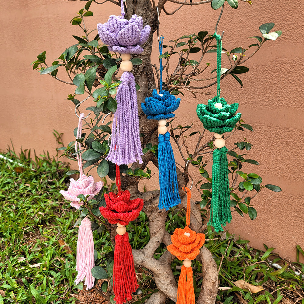 Macrame Kit Lotus Pendant Weaving Kit | 3D Petals | Car Ornament/Home Decor | Beginner Weaving| Handmade Gift