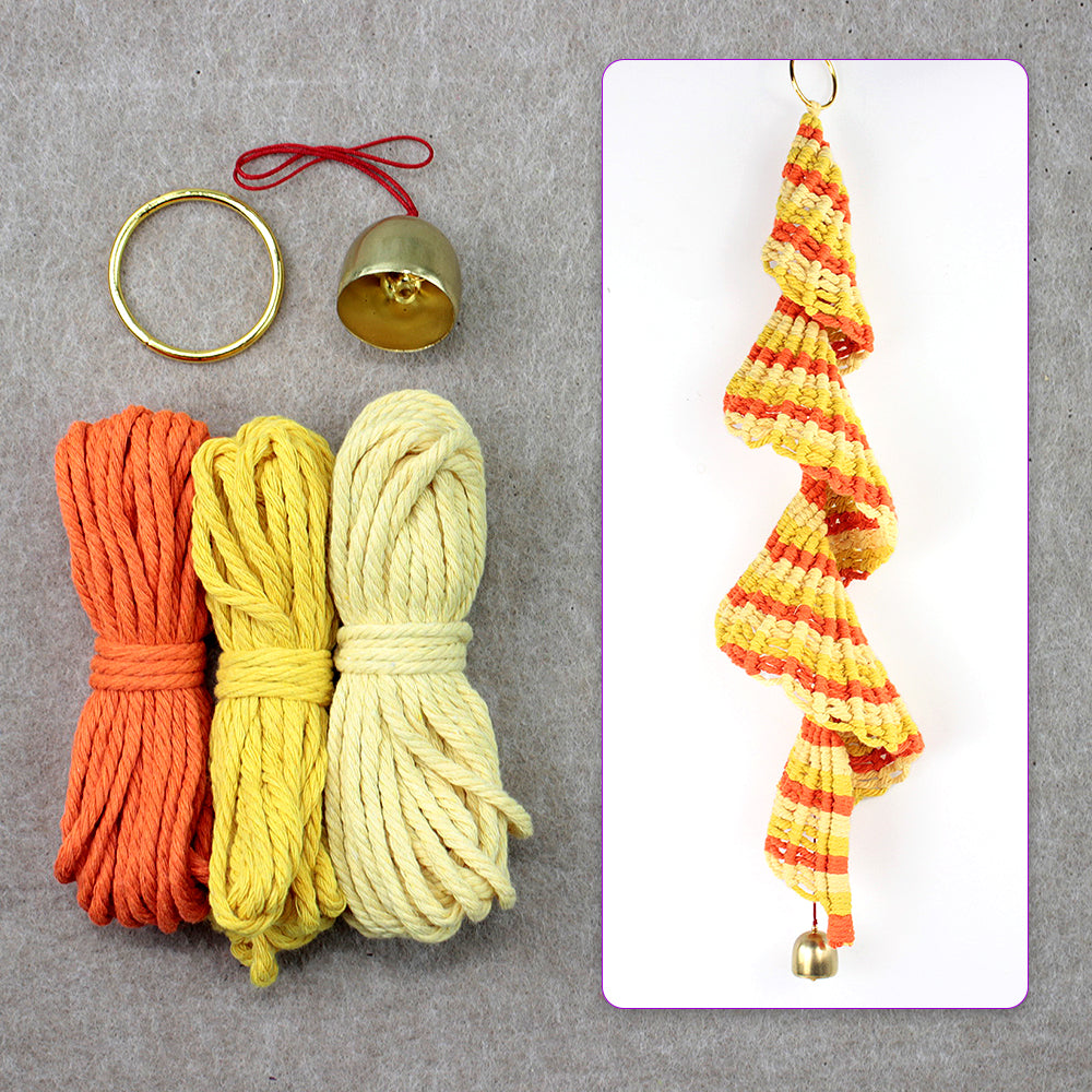 Macrame Kit Spiral Wind Chime Weaving Kit | Gradient Color | Wave Shape | Gold Bell | Beginner Weaving
