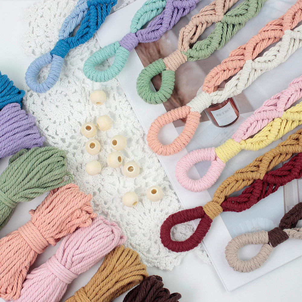 Macrame Kit Beaded Curtain Tieback Weaving Kit | Contrast Color Design | Wooden Bead Curtain Tieback | Curtain Organizer | Beginner Weaving