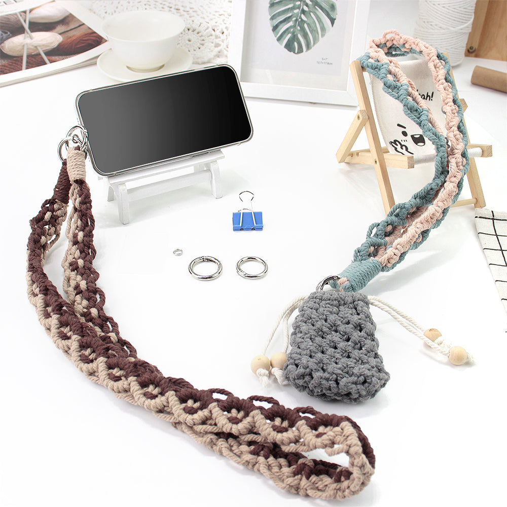 Macrame Kit Diagonal Curl Knot Phone Lanyard/Keychain Kit | Dopamine Contrast Colors | Camera Strap/Bag Strap | Beginner-Friendly