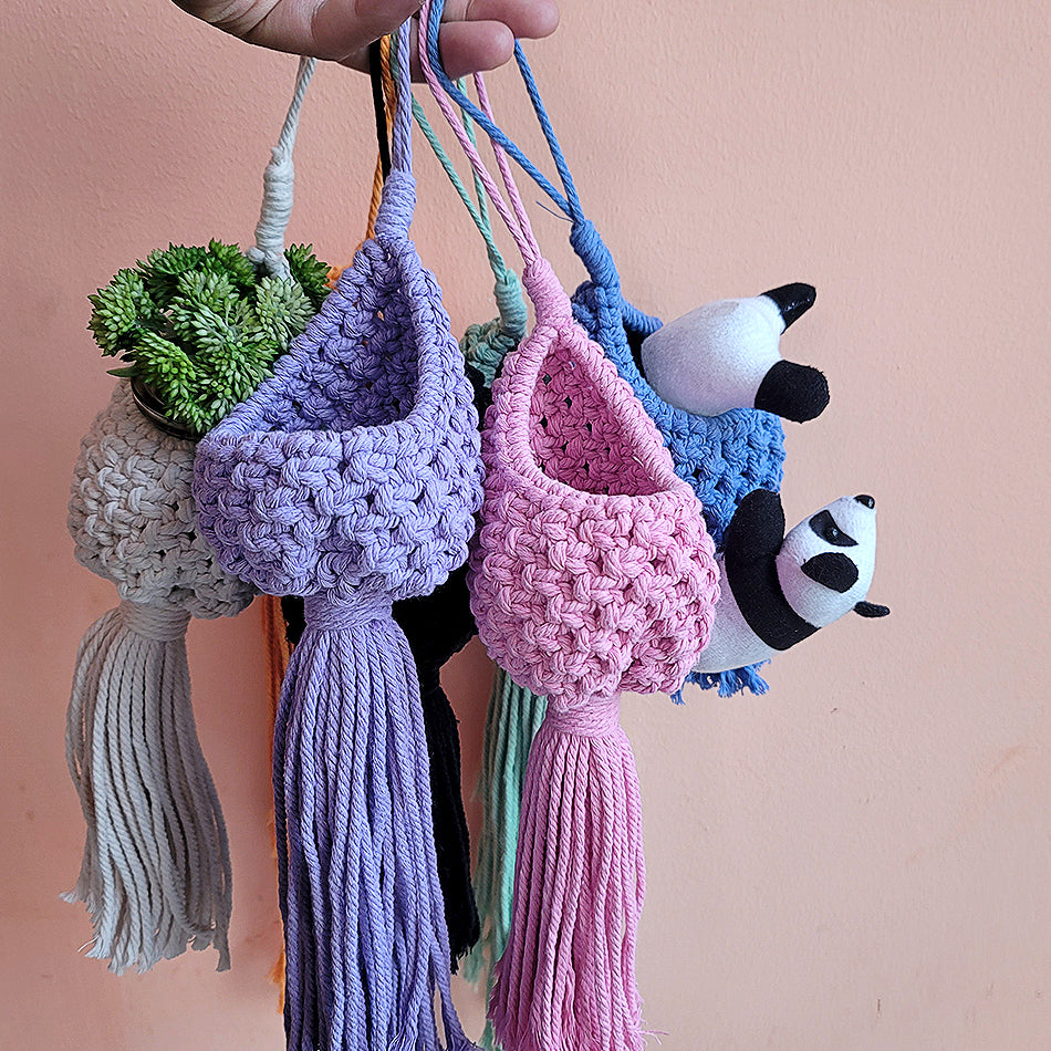 Mini Eggshell-Shaped Macrame Kit for Beginners - DIY Woven Hanging Basket, Home Decor Plant Hammock, Storage Basket,Mini Hanging Storage Basket, Home Plant Corner Decor