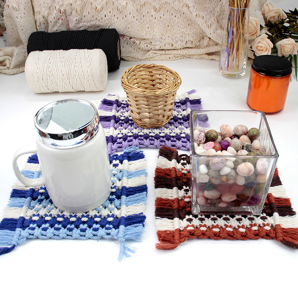 Square Coaster Weaving Kit Macrame Kit | Heat-Resistant Table Protection| Fits Most Cups | Home Style Matching | Beginner-Friendly