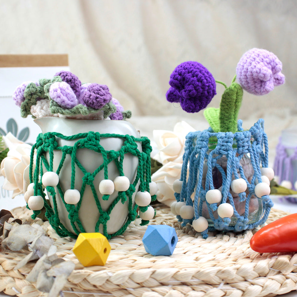 DIY Enthusiasts Mini Storage Hanger Macrame Kit | Cute Wooden Bead Plant Net Bag Weaving Kit | Home Decoration Hanging Basket