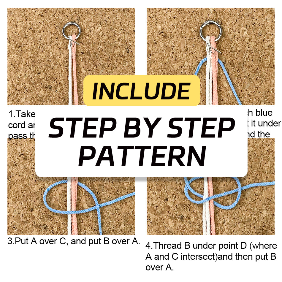 Macrame Kit Cute Cat Paw Wristband Keychain Weaving Kit | Multi-Colors | 2-Tone Pattern | Anti-Lost Strap/Bag Charm | Beginner-Friendly