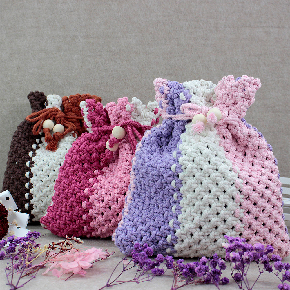 Macrame Kit Fortune Bag Storage Weaving Kit | 3-Color Patchwork | Drawstring Closure | Beginner-Friendly | Bead Accent | DIY Gift