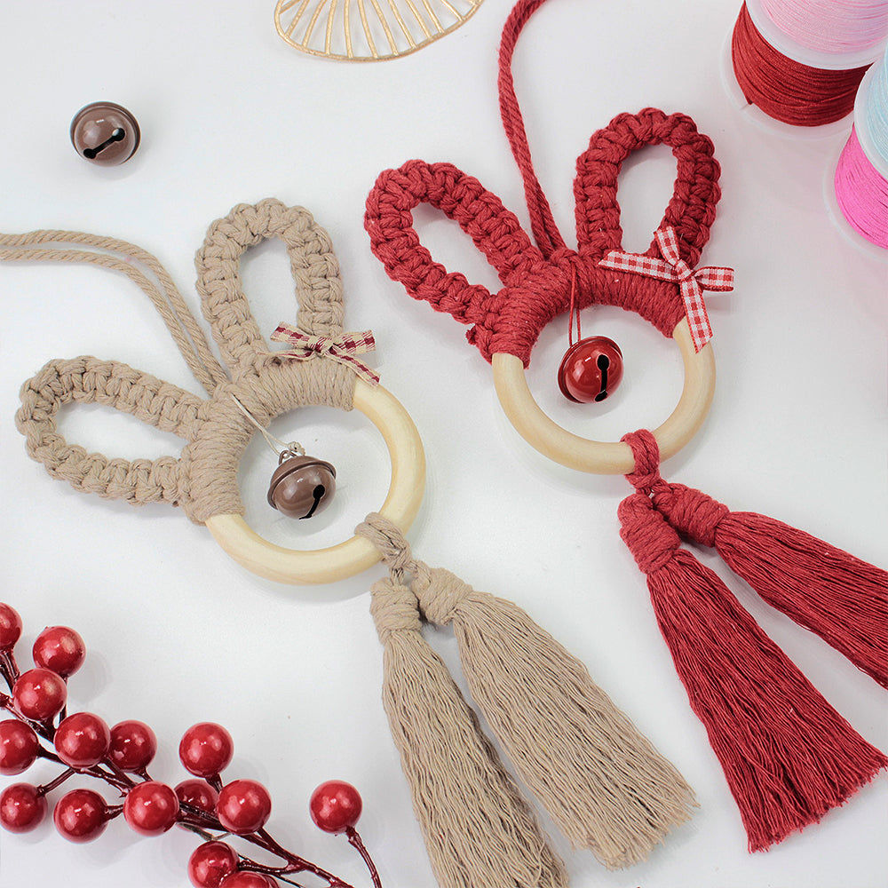 Macrame Kit Rabbit Ear Car Ornament Weaving Kit | Cute Rabbit | Animal Pendant | Beginner Weaving | Car Decoration | Handmade Gift