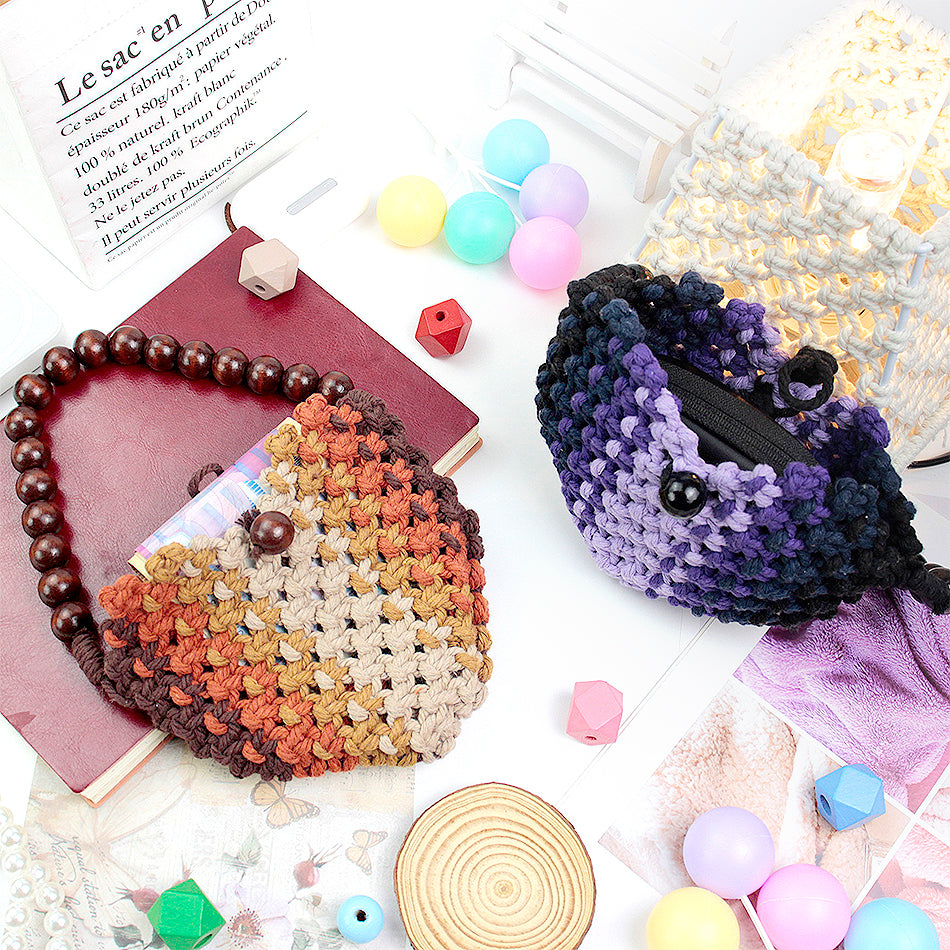 Macrame Kit Heart-Shaped Beaded Tote Weaving Kit | Dopamine Colors | Commute/Outing Use | Beginner-Friendly | DIY Gift