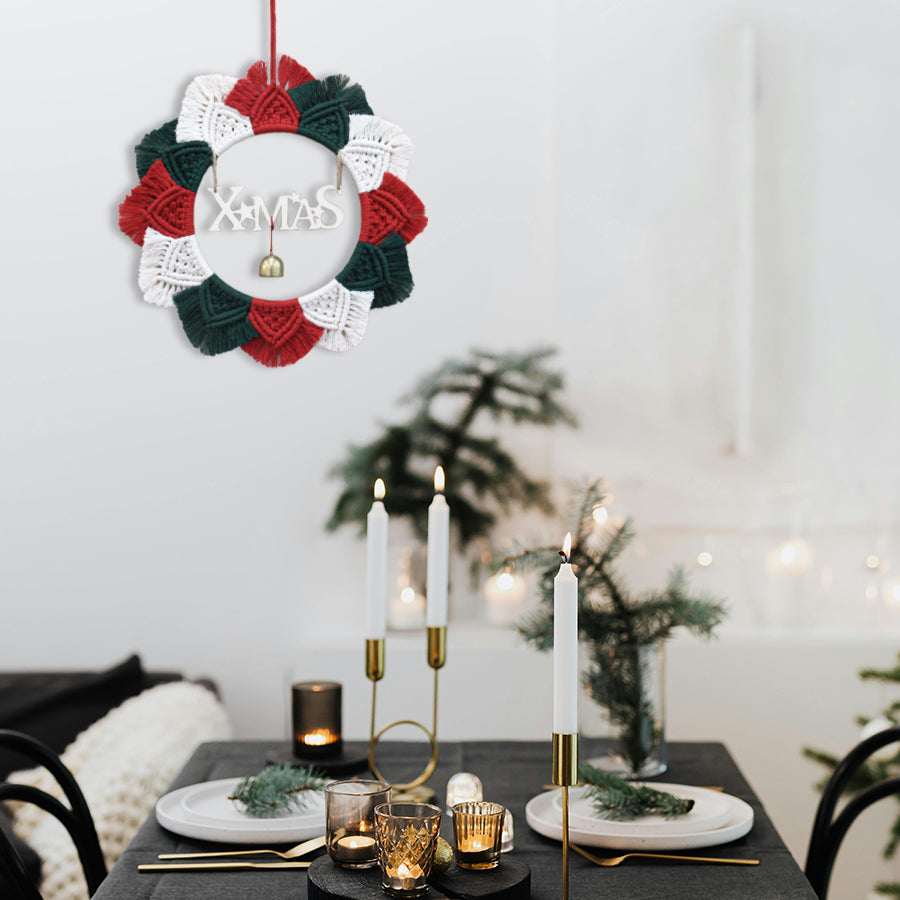 Christmas Wreath Weaving Kit Macrame Kit | Letter Wood Piece+Bell | Reusable | Holiday DIY Gift | Beginner-Suitable | Home Holiday Decor | Beginner-Friendly