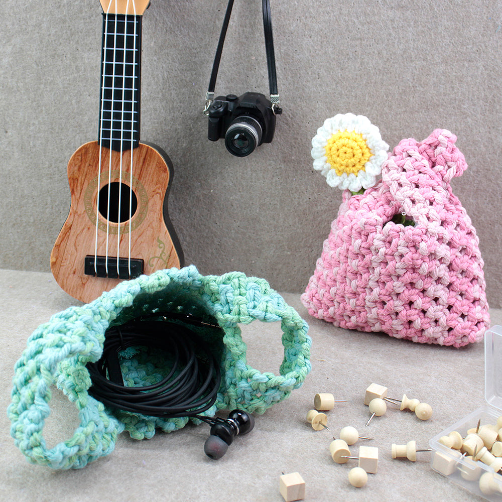 Macrame Kit Mini Tote Weaving Kit | Contrast/Gradient/Adjacent Colors | Hangable on Big Bags | Beginner-Friendly | DIY Gift
