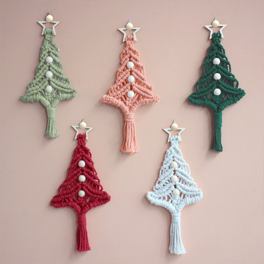 Beginner-Friendly DIY Wooden Bead Christmas Tree Macrame Kit - Holiday Decoration Pendant, Home & Car Christmas Ornament