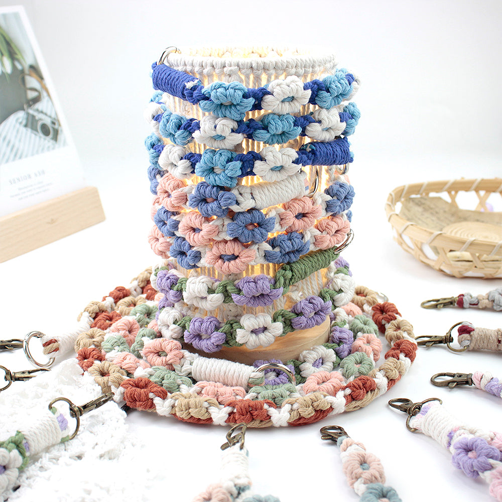 Macrame Kit Daisy Keychain Wristband Lanyard Combo Kit | Contrast/Fresh Colors | Anti-Lost String | Beginner Weavinggift wrapping