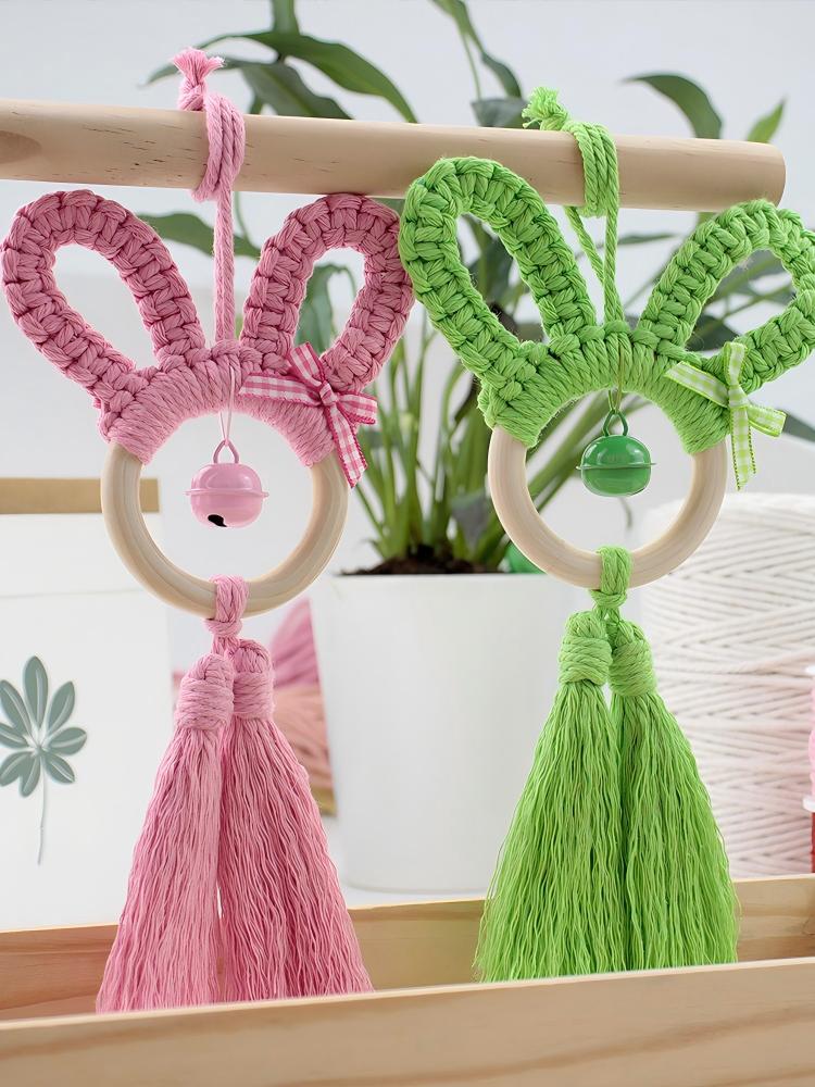 Macrame Kit Rabbit Ear Car Ornament Weaving Kit | Cute Rabbit | Animal Pendant | Beginner Weaving | Car Decoration | Handmade Gift