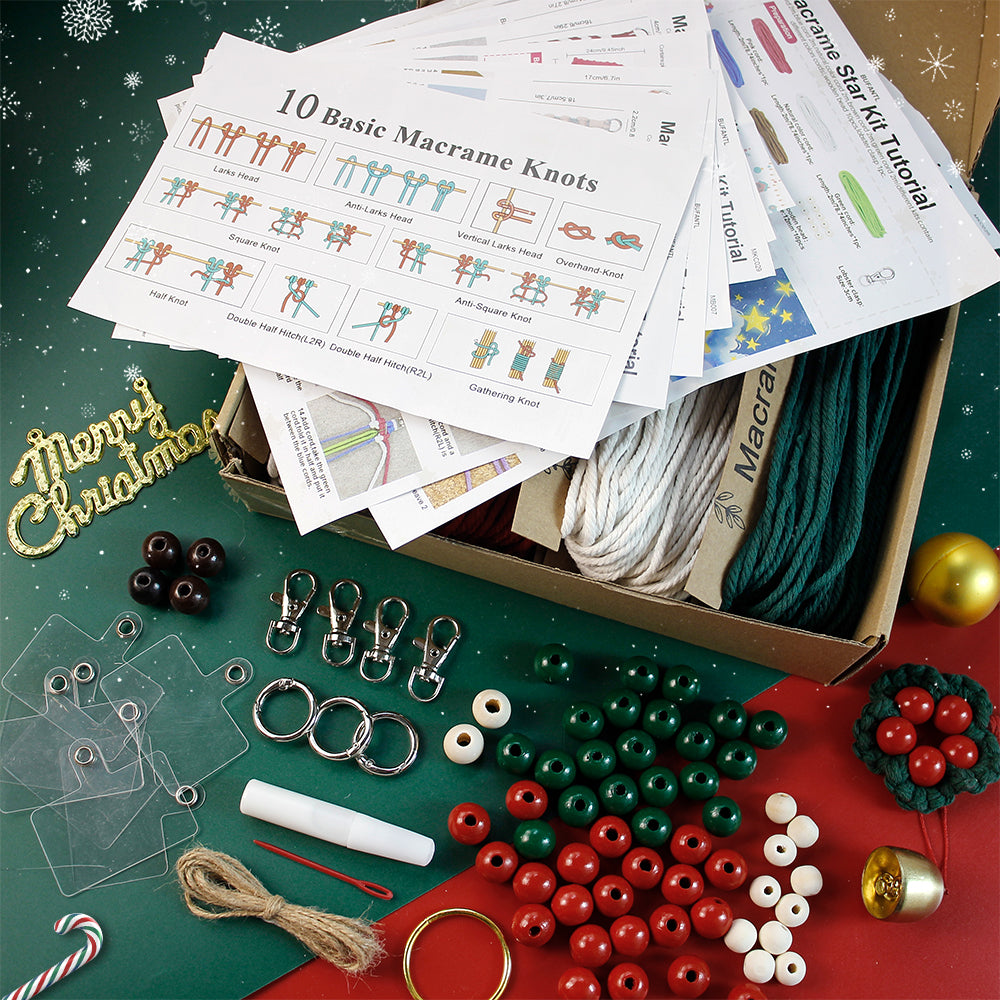 Macrame Kit Christmas Series 8-Piece Weaving Kit | Christmas Ornament/Star Pendant | Phone Wristband/Mini Pouch | Beginner Weaving | Handmade Gift