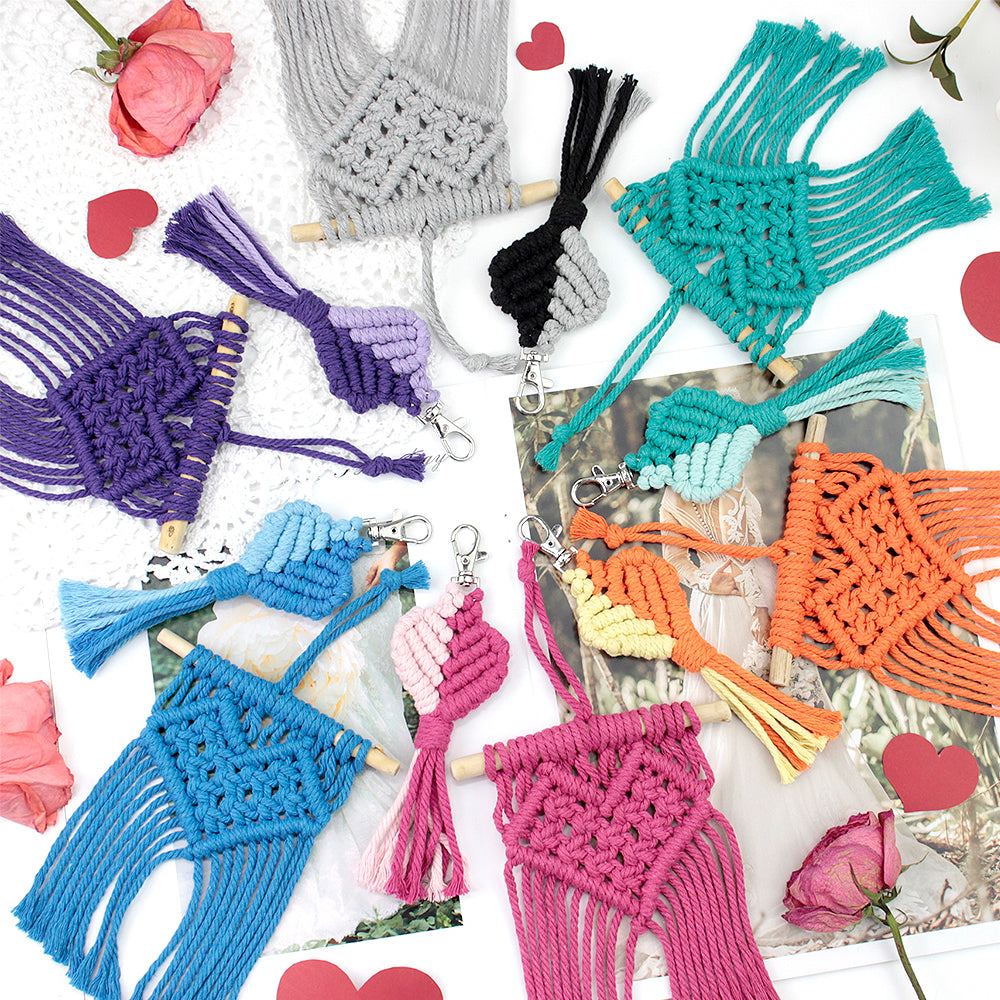 Macrame Kit Heart Series 4-Piece Combo Kit | Tassel Heart Tapestry/Keychain/Napkin Ring | Bohemian Style | Beginner Weaving