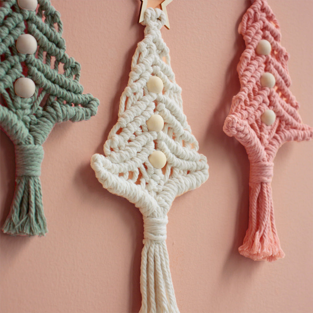 Beginner-Friendly DIY Wooden Bead Christmas Tree Macrame Kit - Holiday Decoration Pendant, Home & Car Christmas Ornament