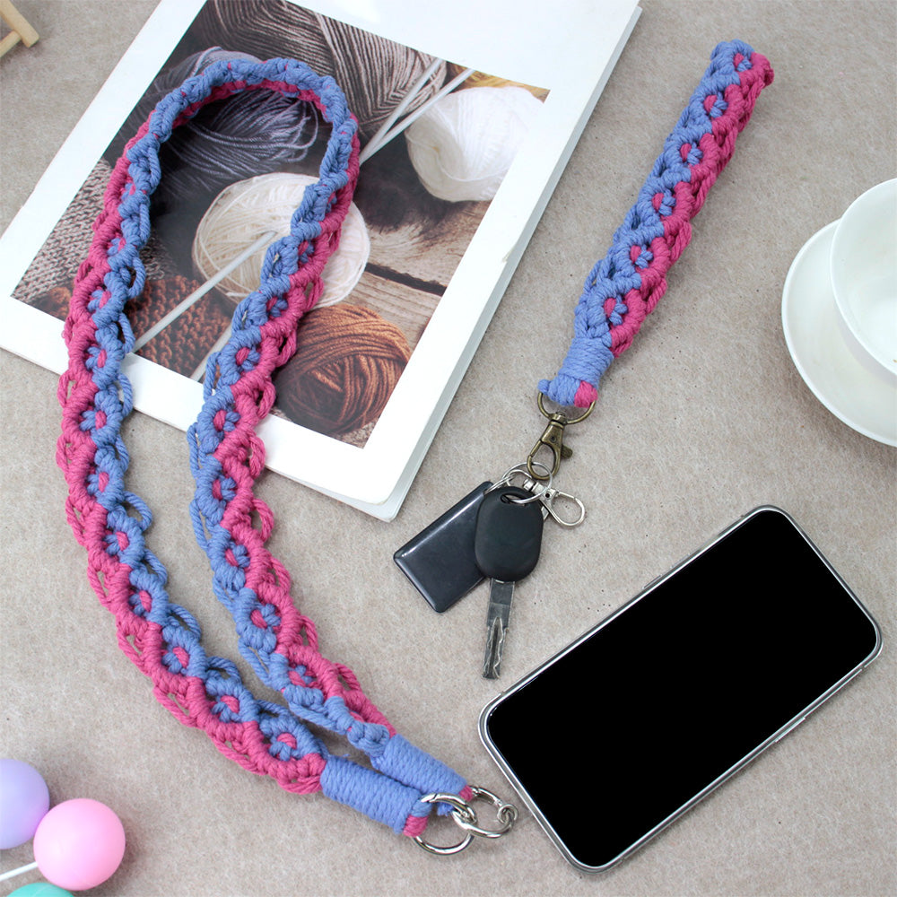 Macrame Kit Diagonal Curl Knot Keychain Combo Kit | Phone Wristband/Lanyard | Anti-Lost String | Beginner Weaving Lanyard