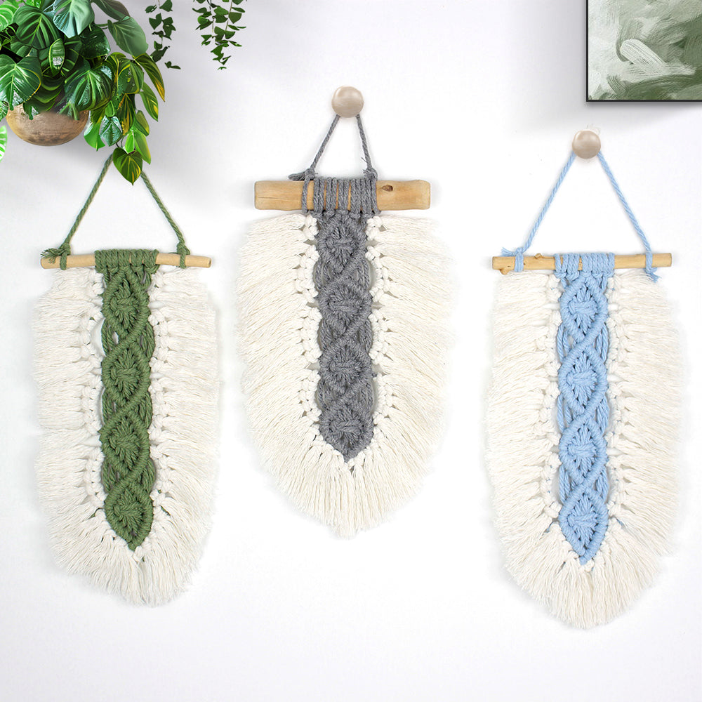 Macrame Kit 3pcs Leaf Set Weaving Kit | English Tutorials | Tapestry/Keychain | Bohemian Style | Beginner Weaving