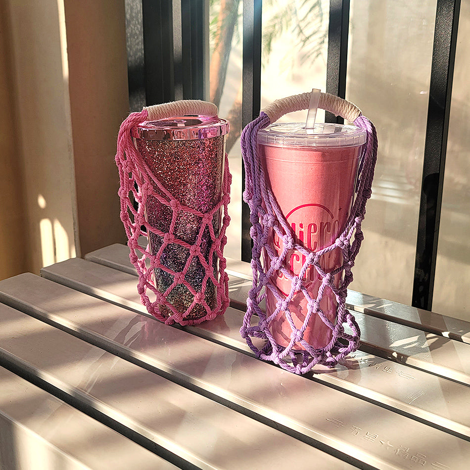 Hollow Cup Sleeve Weaving Kit Macrame Kit | 2-Color Weaving | Multi-Cup Fit | Anti-Chafing | DIY Gift| Beginner-Friendly