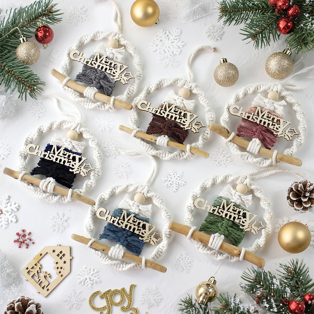 Gradient Christmas tree wreath weaving pendant material kit, macrame kit, Christmas decoration for cars, DIY accessories for bags, home holiday decorations for beginners