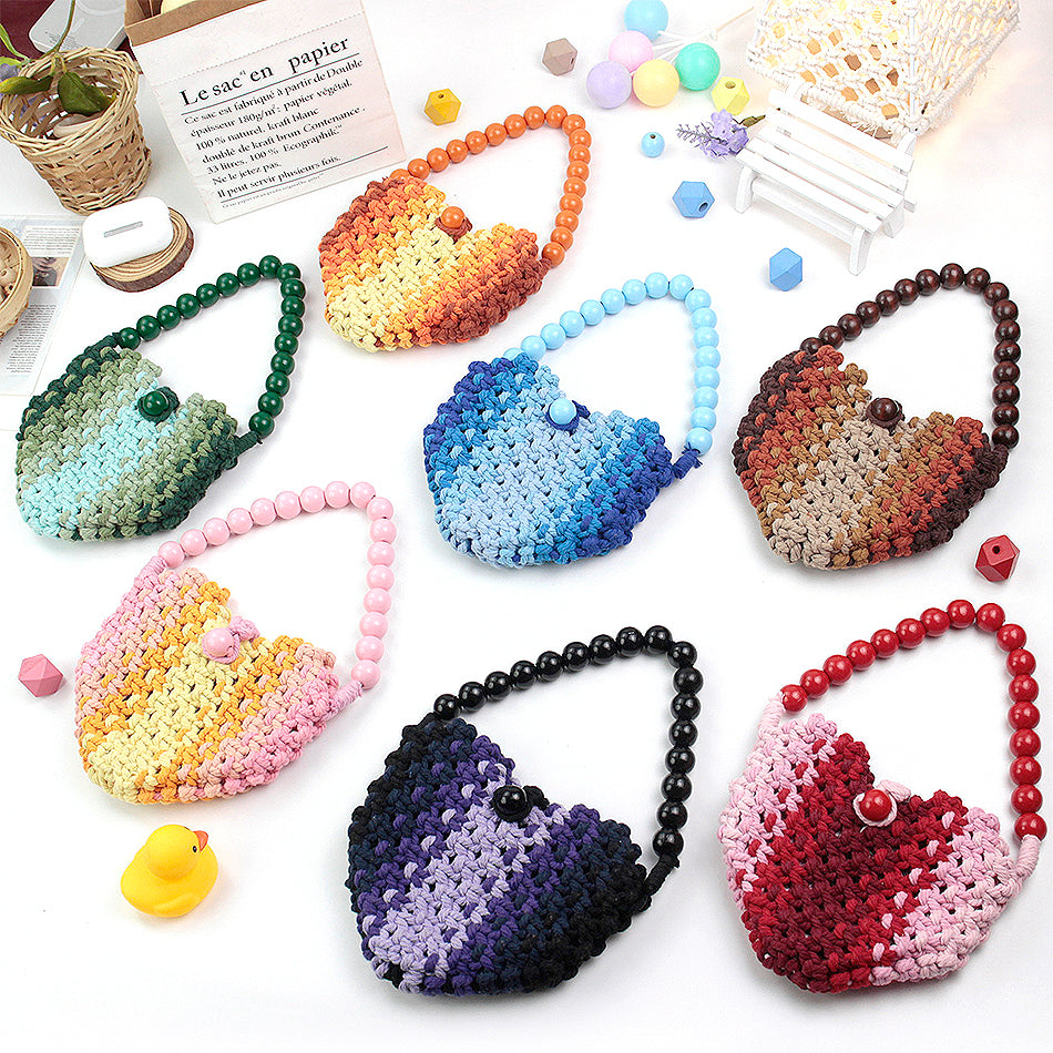 Macrame Kit Heart-Shaped Beaded Tote Weaving Kit | Dopamine Colors | Commute/Outing Use | Beginner-Friendly | DIY Gift