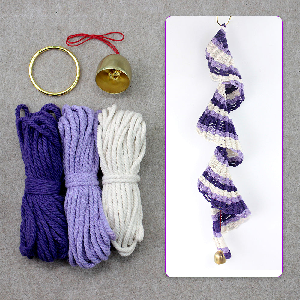Macrame Kit Spiral Wind Chime Weaving Kit | Gradient Color | Wave Shape | Gold Bell | Beginner Weaving