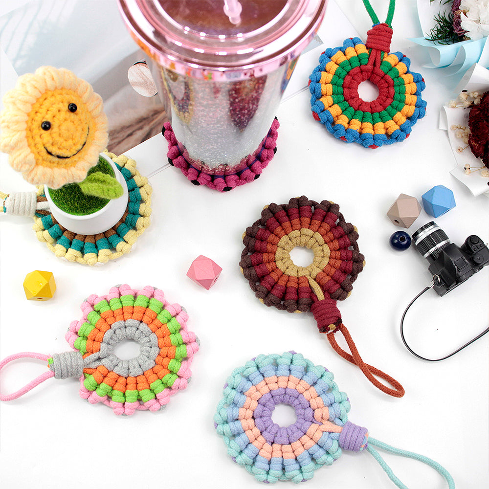 Sunflower Coaster Weaving Kit Macrame Kit | Hangable Decoration | Fits Most Cups | Heat Pad | Beginner-Friendly| Heat-Resistant Table Guard