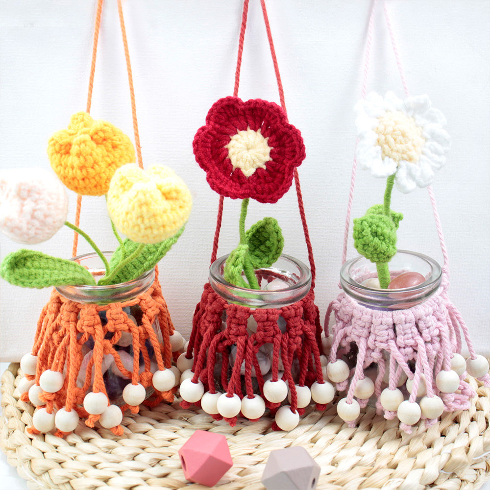 DIY Enthusiasts Mini Storage Hanger Macrame Kit | Cute Wooden Bead Plant Net Bag Weaving Kit | Home Decoration Hanging Basket