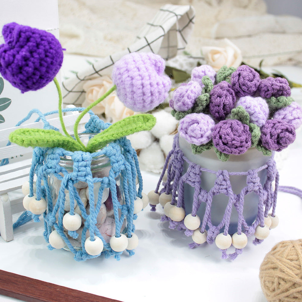 DIY Enthusiasts Mini Storage Hanger Macrame Kit | Cute Wooden Bead Plant Net Bag Weaving Kit | Home Decoration Hanging Basket