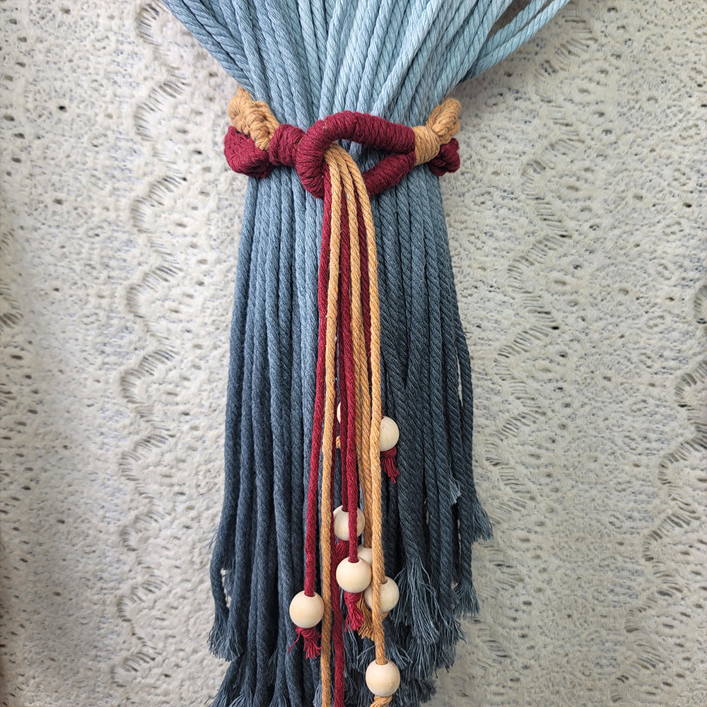Macrame Kit Beaded Curtain Tieback Weaving Kit | Contrast Color Design | Wooden Bead Curtain Tieback | Curtain Organizer | Beginner Weaving