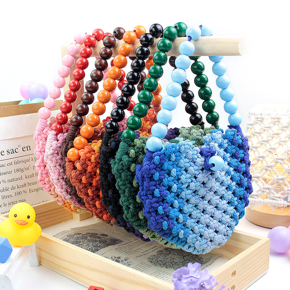 Macrame Kit Heart-Shaped Beaded Tote Weaving Kit | Dopamine Colors | Commute/Outing Use | Beginner-Friendly | DIY Gift