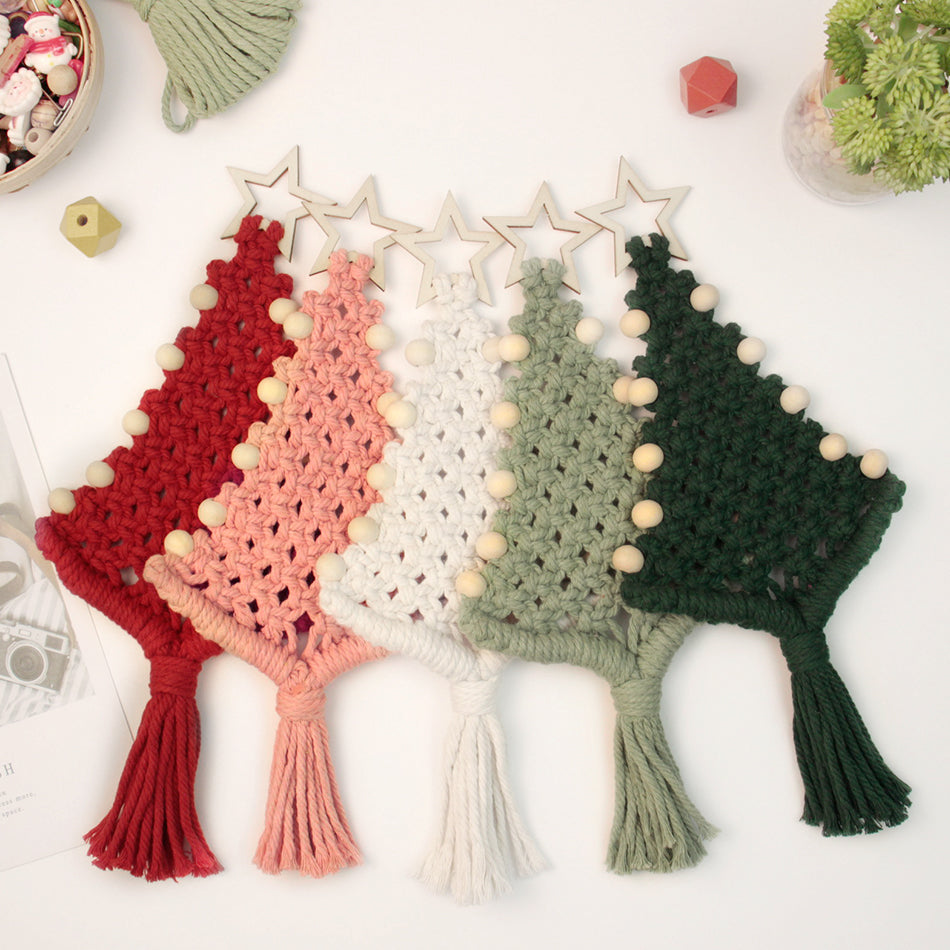Christmas Tree Ornament Weaving Kit Macrame Kit | Car/Bag Pendant | Holiday DIY Gift | Beginner-Suitable Wooden Bead Christmas Tree