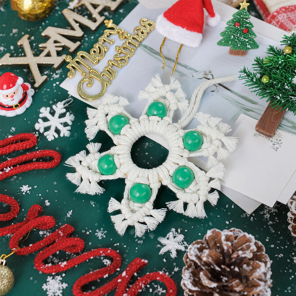 Wooden Bead Woven Snowflake Ornament Kit - Macrame Kit for Christmas Decoration, Car & Bag DIY Accessory&Holiday Decoration