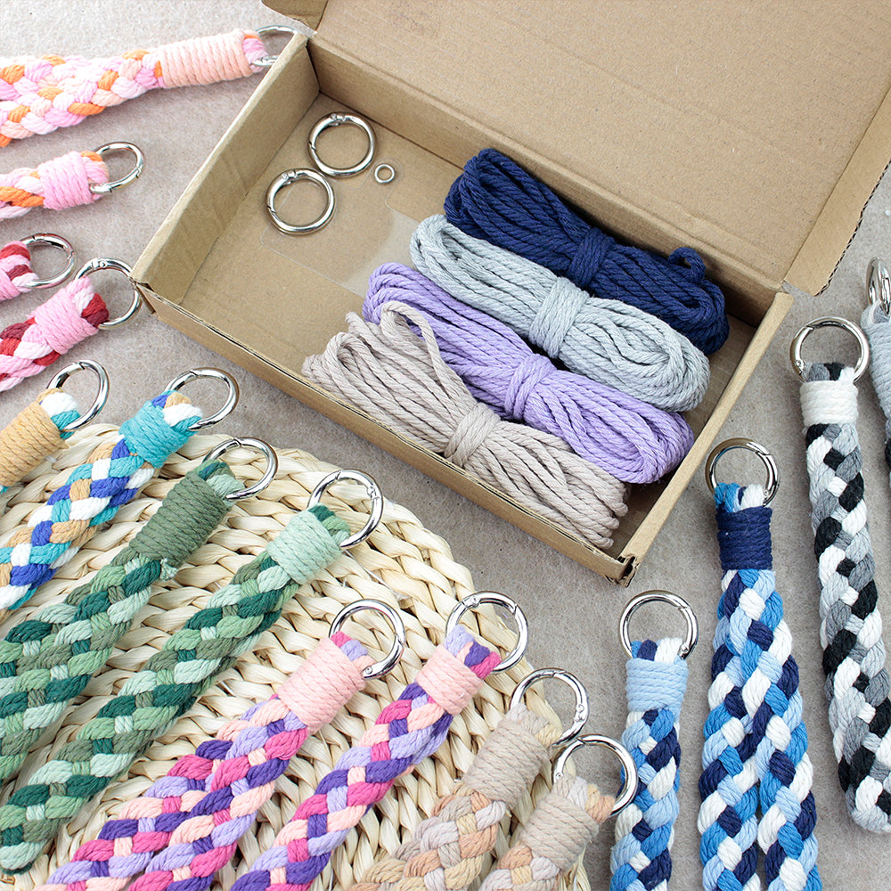 Macrame Kit 4-Strand Braid Keychain Combo Kit | Anti-Lost String/Bag Strap | English Tutorial | Beginner-Friendly | Handmade Gift