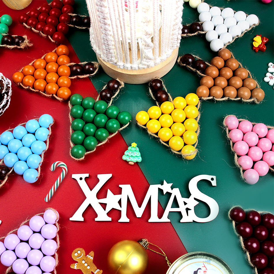 Christmas Wooden Bead Tree Weaving Kit Macrame Kit | Car/Home Use | 2-Color Beads (Exquisite Shape) | Holiday DIY Gift | Beginner-Suitable