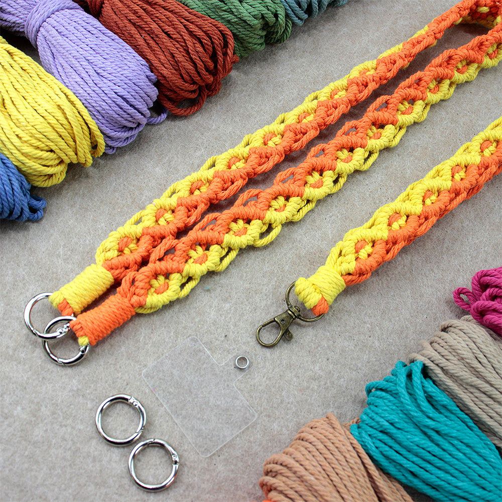 Macrame Kit Diagonal Curl Knot Keychain Combo Kit | Phone Wristband/Lanyard | Anti-Lost String | Beginner Weaving Lanyard