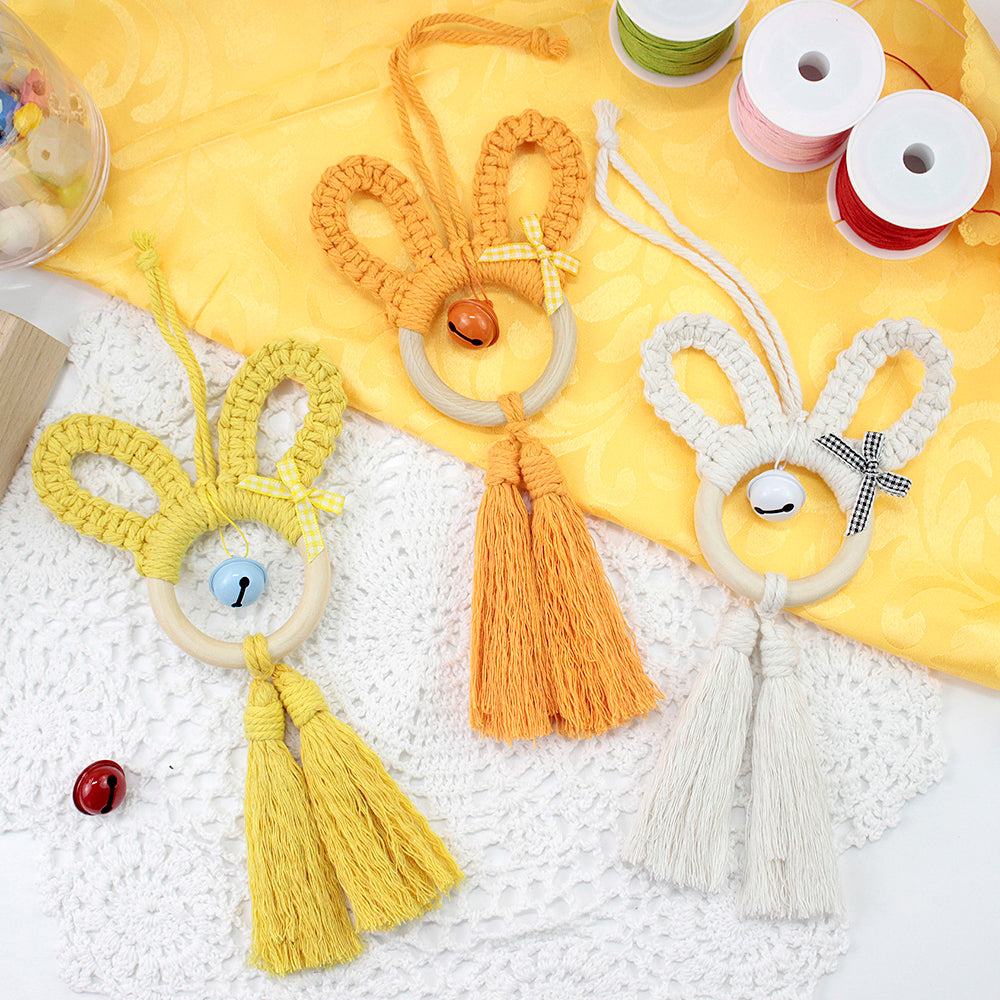Macrame Kit Rabbit Ear Car Ornament Weaving Kit | Cute Rabbit | Animal Pendant | Beginner Weaving | Car Decoration | Handmade Gift